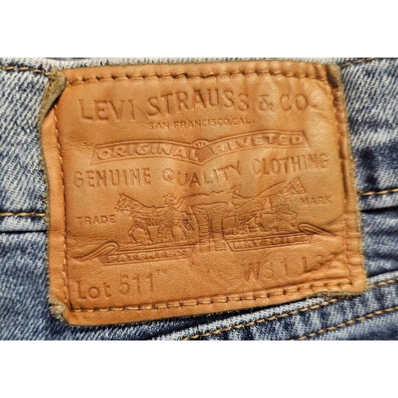 Levis 511 Mens Slim Fit Jeans Size 31x32 Blue Acid Washed Denim Y2K - Picture 4 of 9